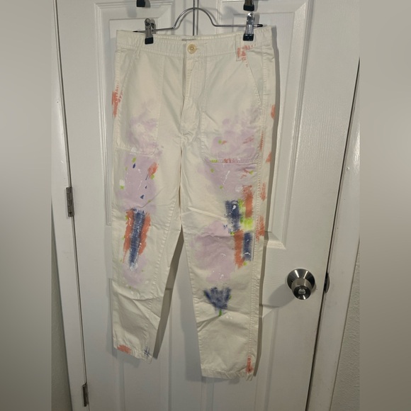 J. Crew Pants - J.Crew White Paint Splatter Straight Leg Pants Size 28 Artistic Custom